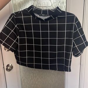 B&W windowpane cropped top
